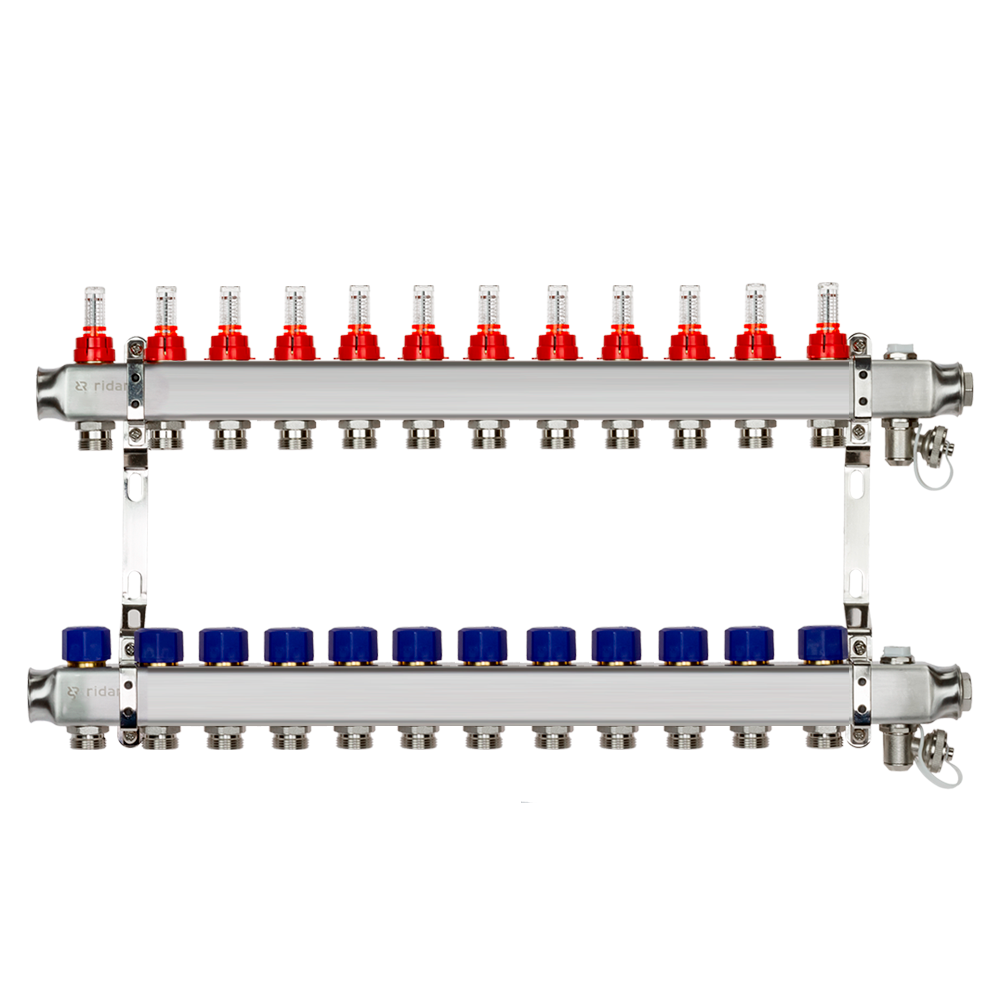 Комплект коллекторов Ридан SSM-12RF set с расходомерами и кронштейнами, 12 контуров