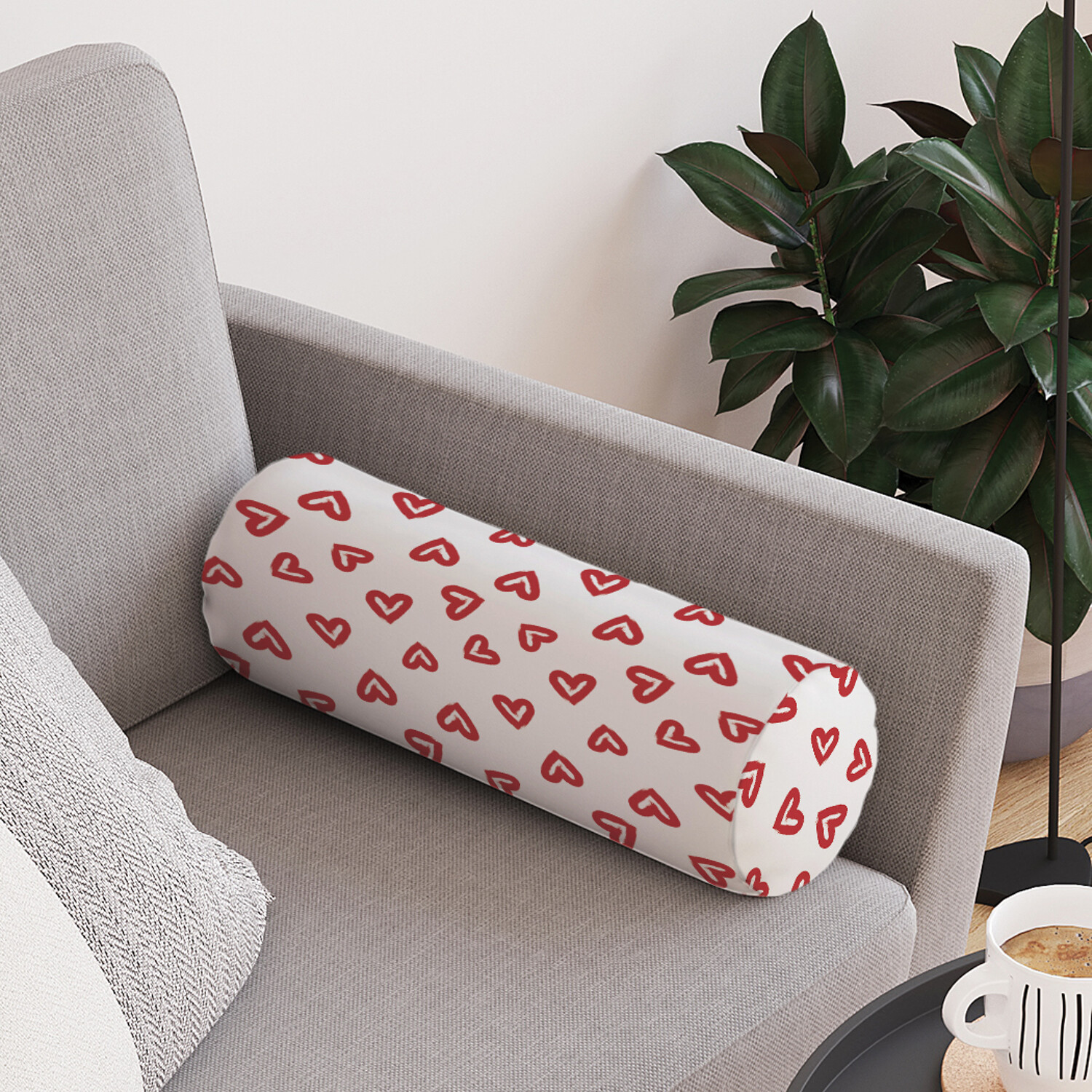 

Декоративная подушка валик JoyArty Нарисованные сердца на молнии, 45х16см, Белый, Нарисованные сердца