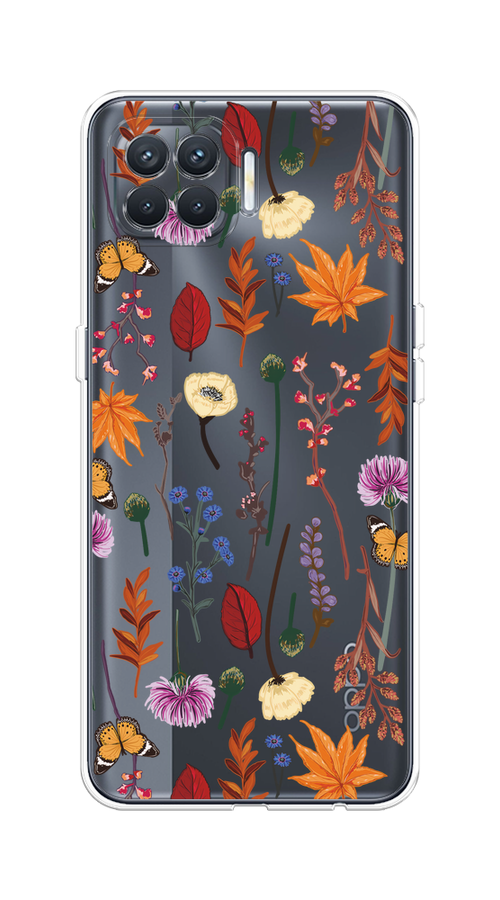 

Чехол на Oppo Reno 4 Lite/A93 "Orange Purple flowers", Оранжевый;красный;розовый;желтый;прозрачный, 254550-1