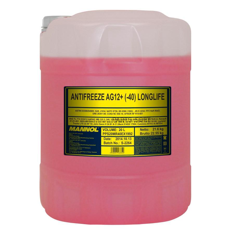 MANNOL 2055 Антифриз Antifreeze Longlife AF12+ (-40 C Красный) 20 л.