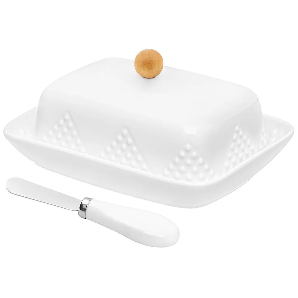 

Масленка с ножом Elan Gallery Ромбики 16x12,2x8,3 см, Белый, коллекция Ромбики-2