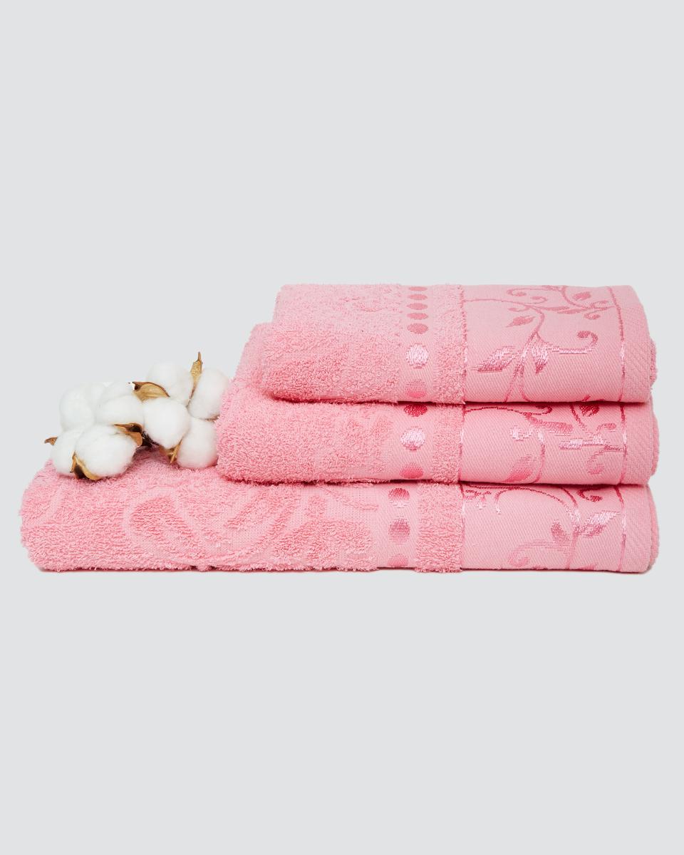 фото Набор махровых полотенец "вышневолоцкий текстиль" жаккард; розовый, набор из 3 штук
