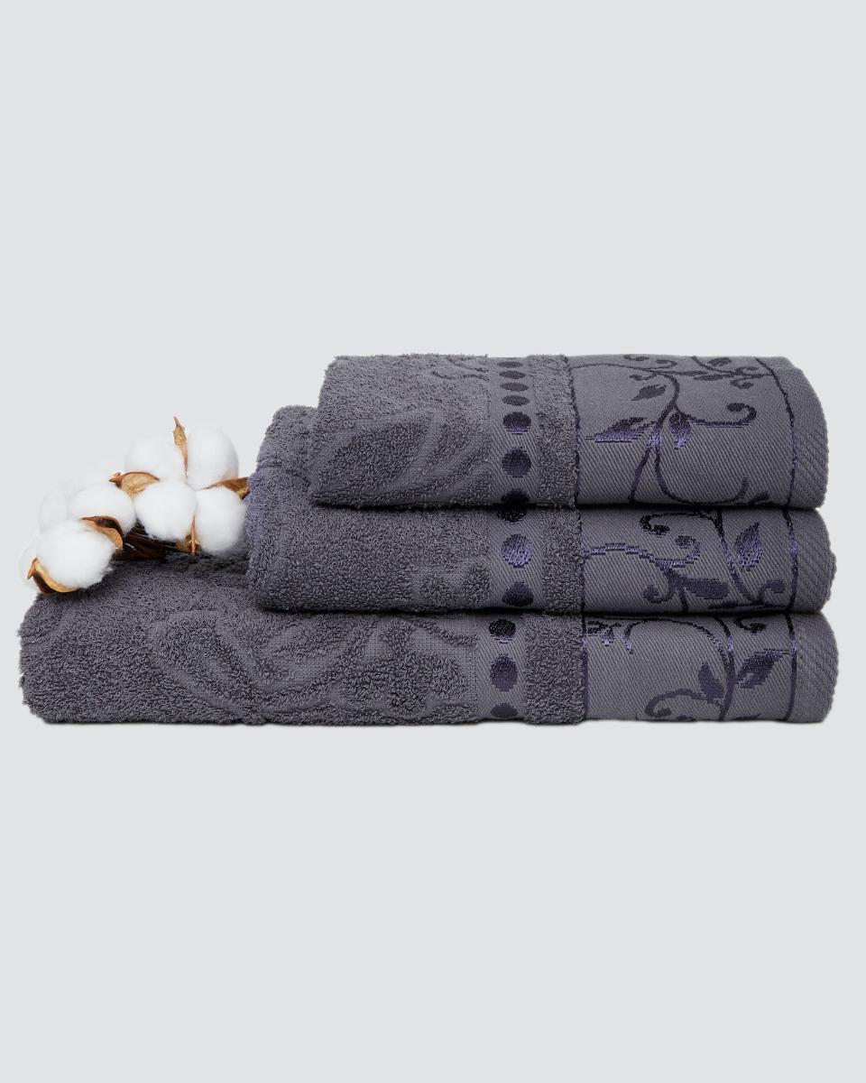 фото Набор махровых полотенец "вышневолоцкий текстиль" жаккард; графит, набор из 3 штук