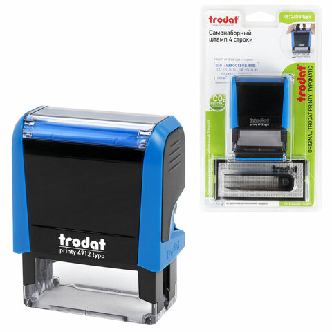 

Штамп самонаборный 4-строчный, оттиск 47х18 мм, синий без рамки, TRODAT 4912P4/DB, КАССЫ В