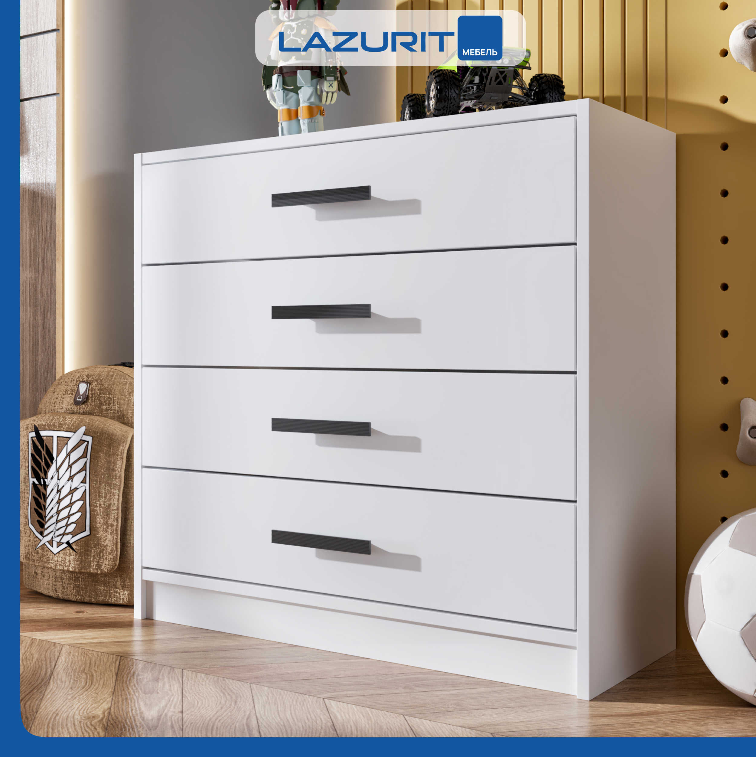 

Комод Lazurit Elis 4 ящика узкий 74x28x70 белый