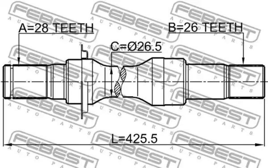 

FEBEST ПОЛУОСЬ ПРАВАЯ 26X425X28