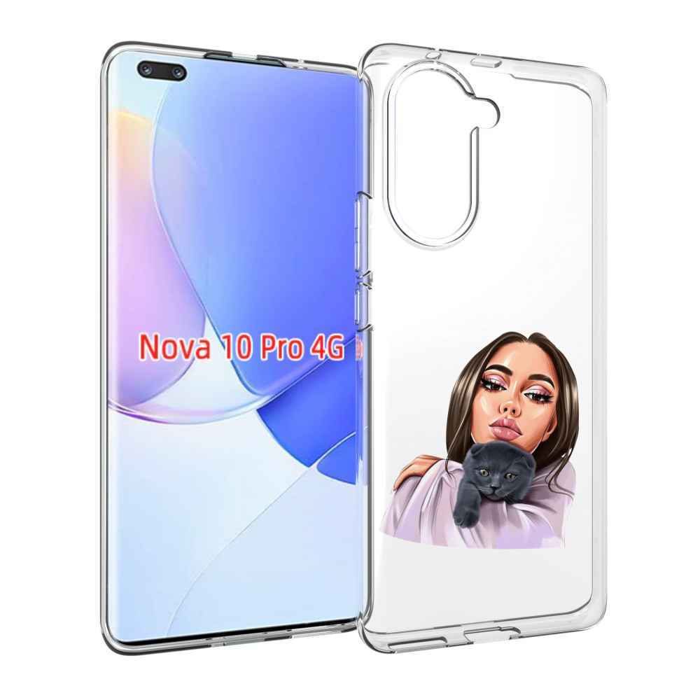 Чехол MyPads нарисованная-девушка-с-котом женский для Huawei Nova 10 Pro противоударный