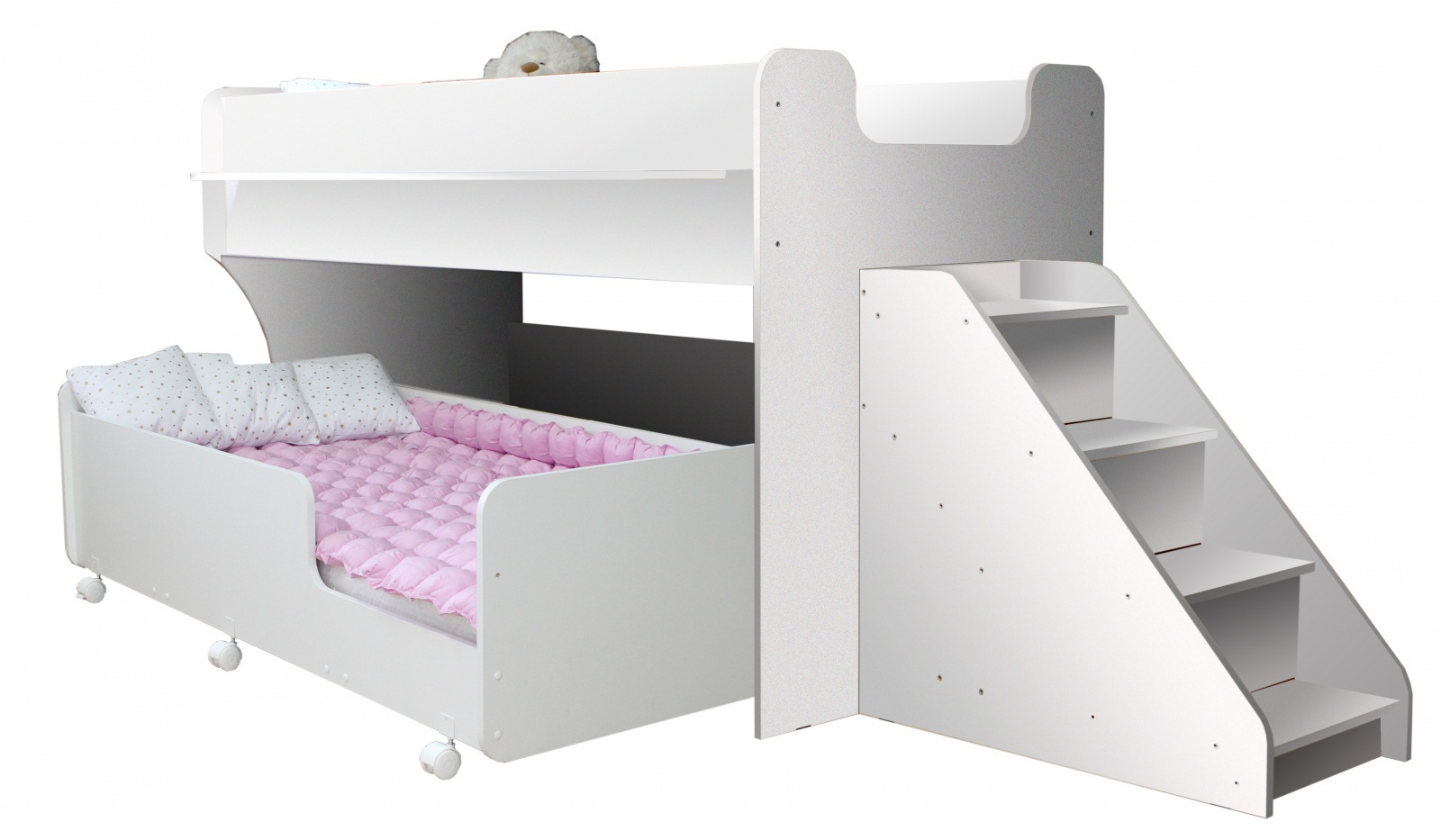 Купить Детская кровать Капризун 7 с лестницей, с ящиками, белый,
