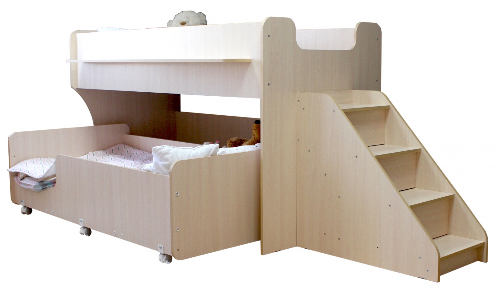 Купить Детская кровать Капризун 7, с лестницей, с ящиками, дуб млечный,