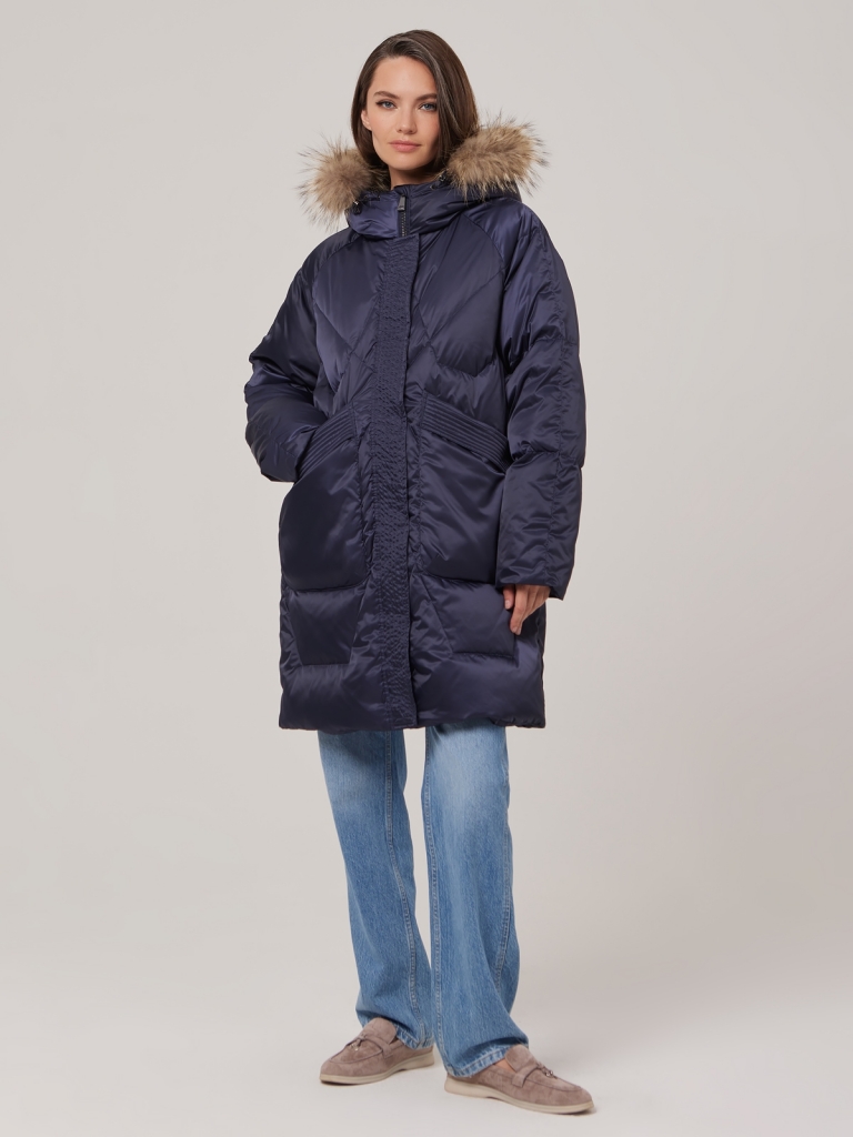 Пуховик женский Eleganzza 1241122010 синий 52 RU 25900₽