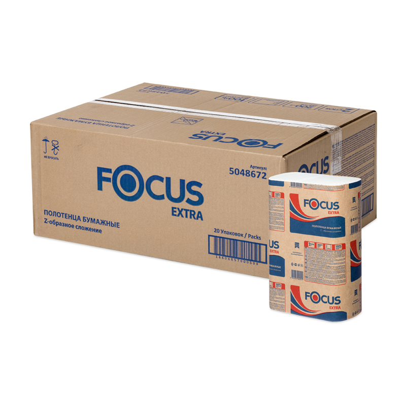 

Полотенца бумажные лист. Focus (Z-сл) 2-слойные, 200л/пач., 21,5*24см, белые, (20шт.), Белый