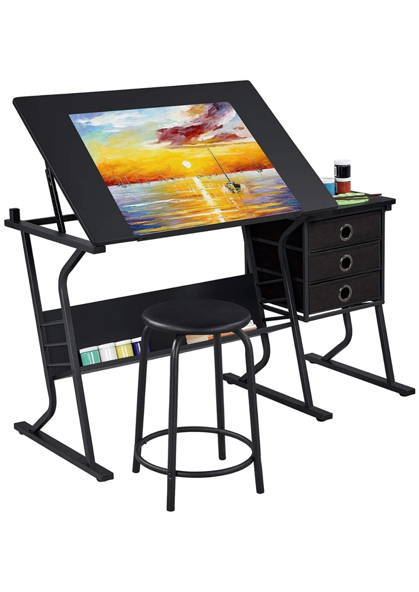 Стол для художественных и чертежных работ с тумбочкой и стулом SoulArt 215929