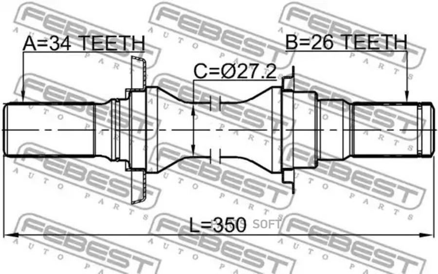 

FEBEST ПОЛУОСЬ ПРАВАЯ 34X350X26