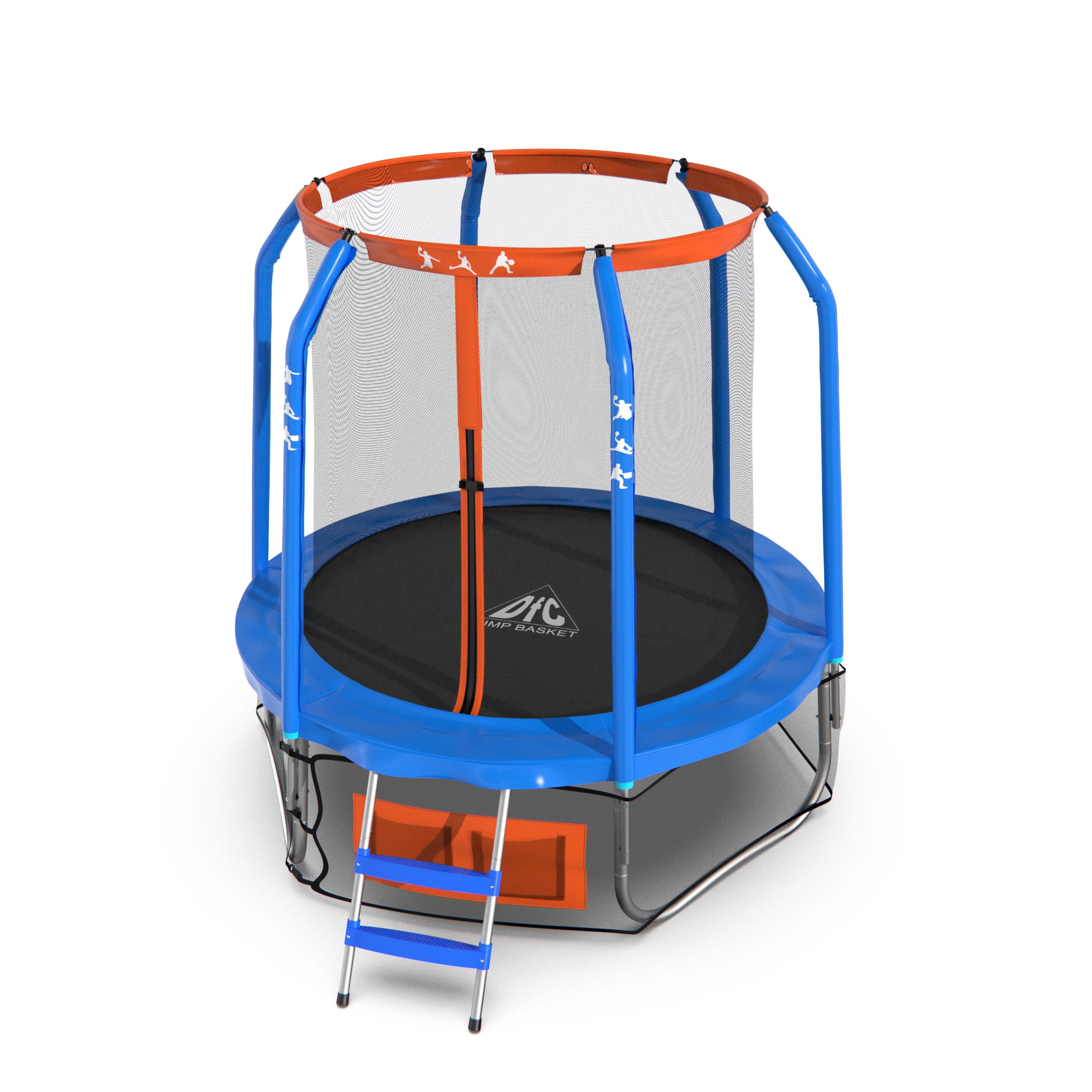 Батут DFC Jump Basket с сеткой и лестницей 183 см, синий/красный