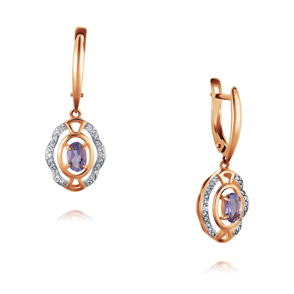 

Серьги подвески из красного золота ADAMAS 24041165/01-А50Д-653, аметист/фианит, 24041165/01-А50Д-653