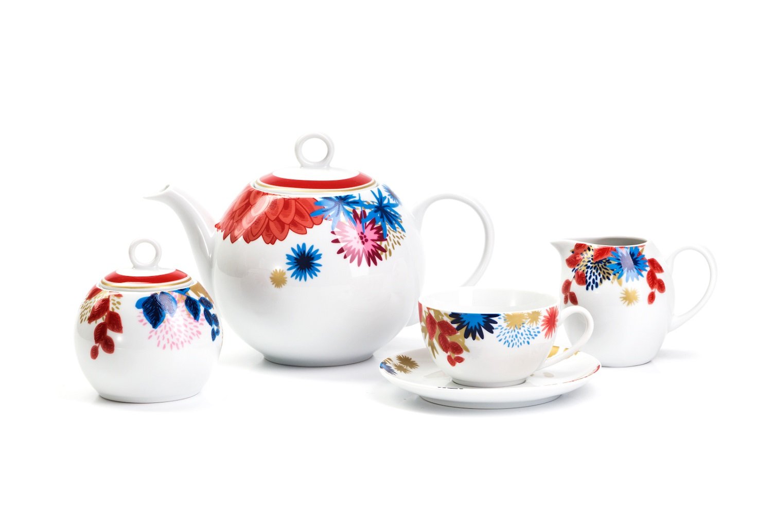 

Чайный сервиз Ilionor 2227 Tunisie Porcelaine на 6 персон 15 предметов, Белый;синий;красный, 27276-05