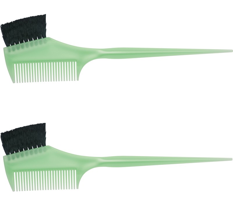 Кисть для окрашивания волос Dewal с расчёской JPP049 зеленый черная щетина 2 шт