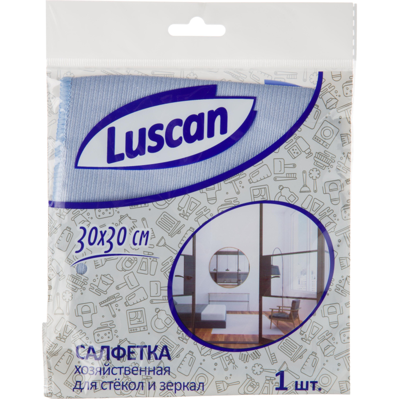 Салфетка хозяйственная Luscan из микрофиб д/стекол и зеркал 230г/м2 30х30см, (4шт.)