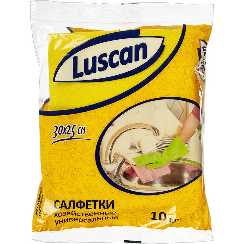 Салфетки хозяйственные Luscan универсал вискоза 60-70гм2 30х25 см 10штуп 3шт 554₽