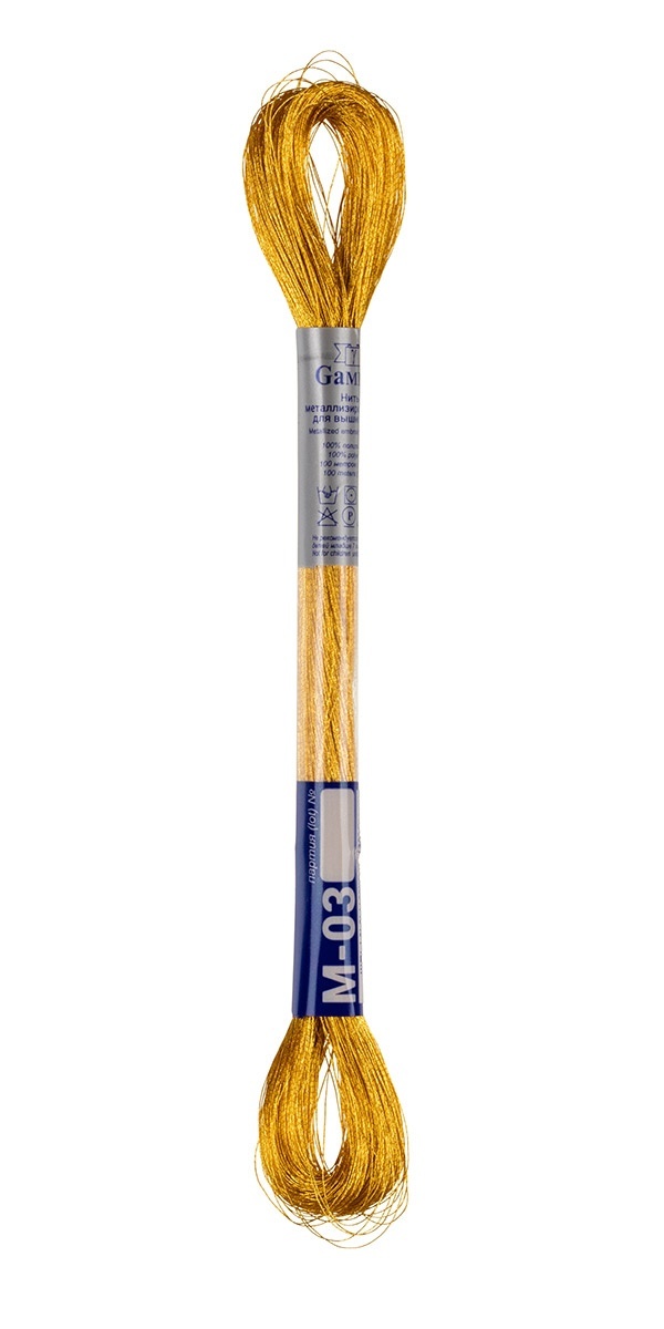 

Нитки Gamma металлик 100% полиэстер 12х100 м М-03 золото, Золотистый, металлик, 100% полиэстер, 12х100 м, М-03, золото