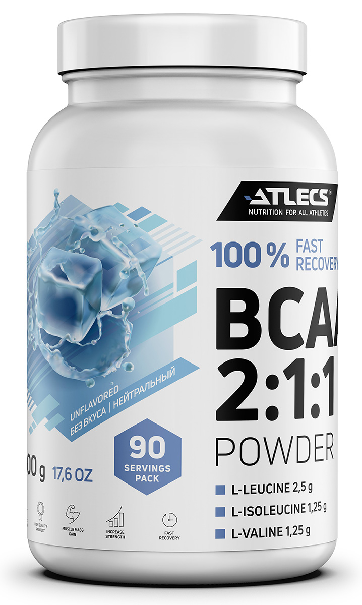 BCAA 2:1:1, Atlecs, 500 г, 90 порций, без вкуса