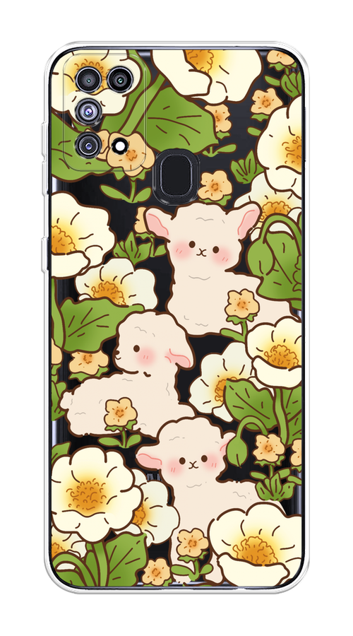 

Чехол на Samsung Galaxy M31 "Овечки в цветах", Зеленый;бежевый, 2100750-1