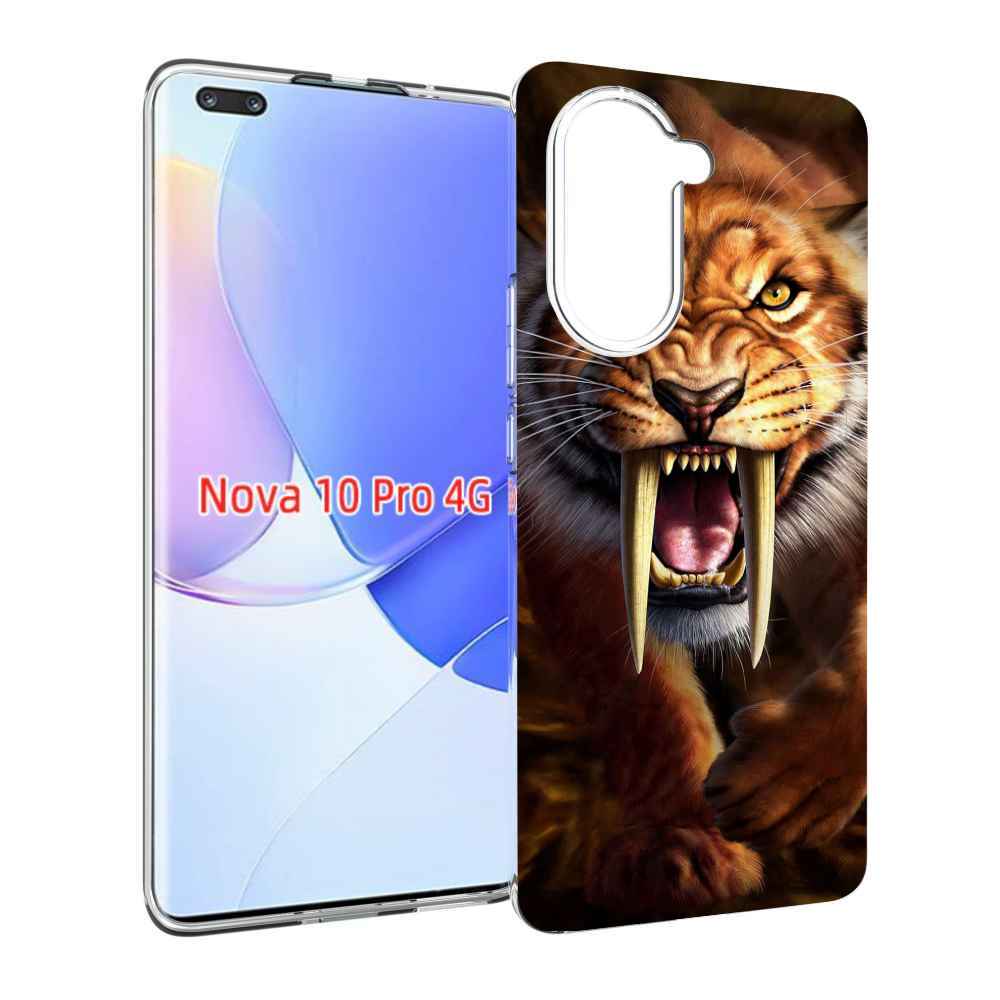 Чехол MyPads саблезубый злой тигр для Huawei Nova 10 Pro противоударный