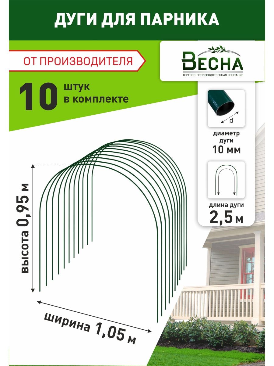 Дуги для парника, грядок и теплицы ТПК Весна, Дуги 2,5м по 12шт, металлические высокие