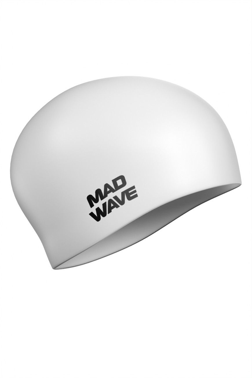 фото Шапочка для плавания mad wave long hair silicone белый
