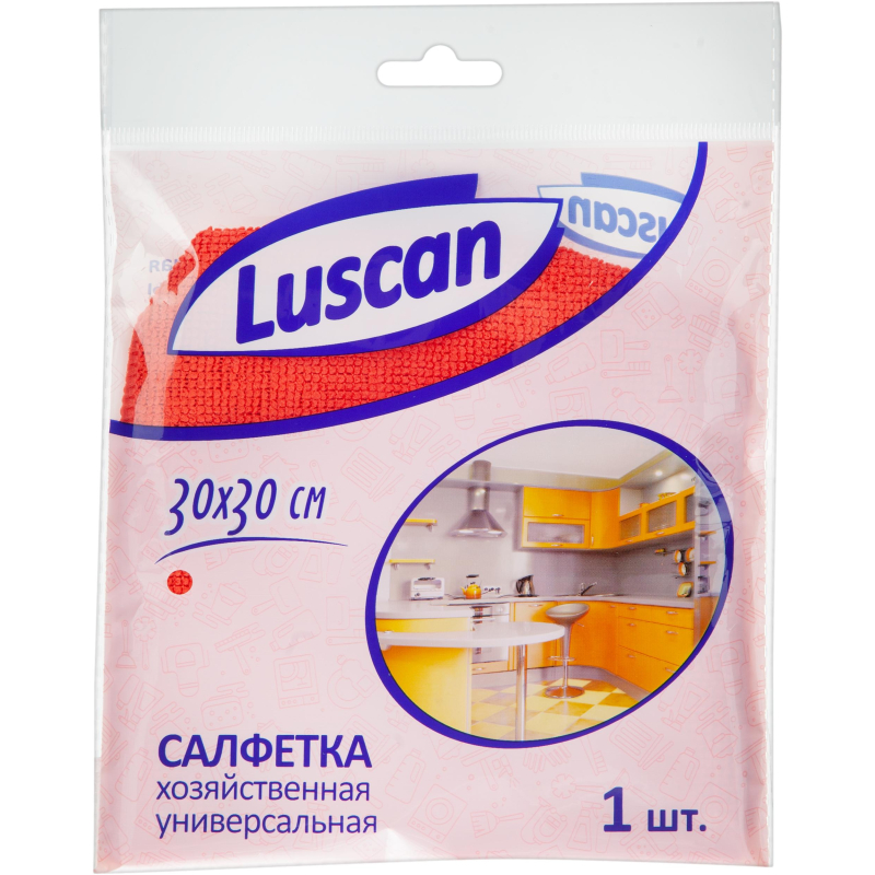 Салфетка хозяйственная Luscan из микрофибры универ 200гм2 30х30см красная 4шт 475₽