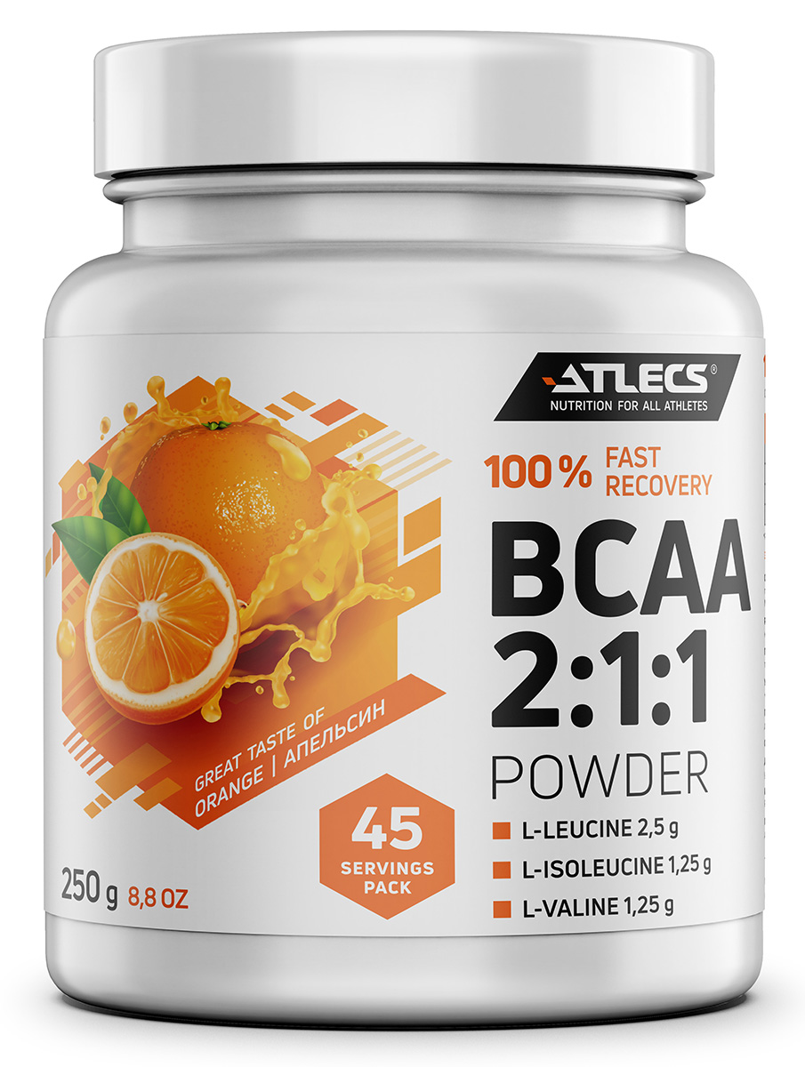 фото Atlecs bcaa 2.1.1, 250 g, (апельсин)