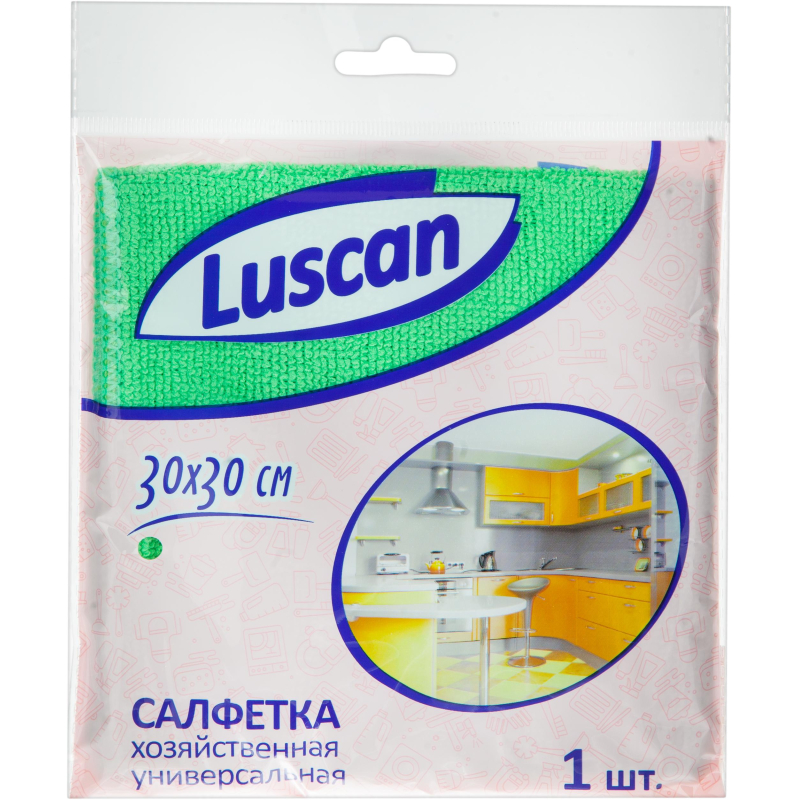 Салфетка хозяйственная Luscan из микрофибры универ 200г/м2 30х30см зеленая, (4шт.)