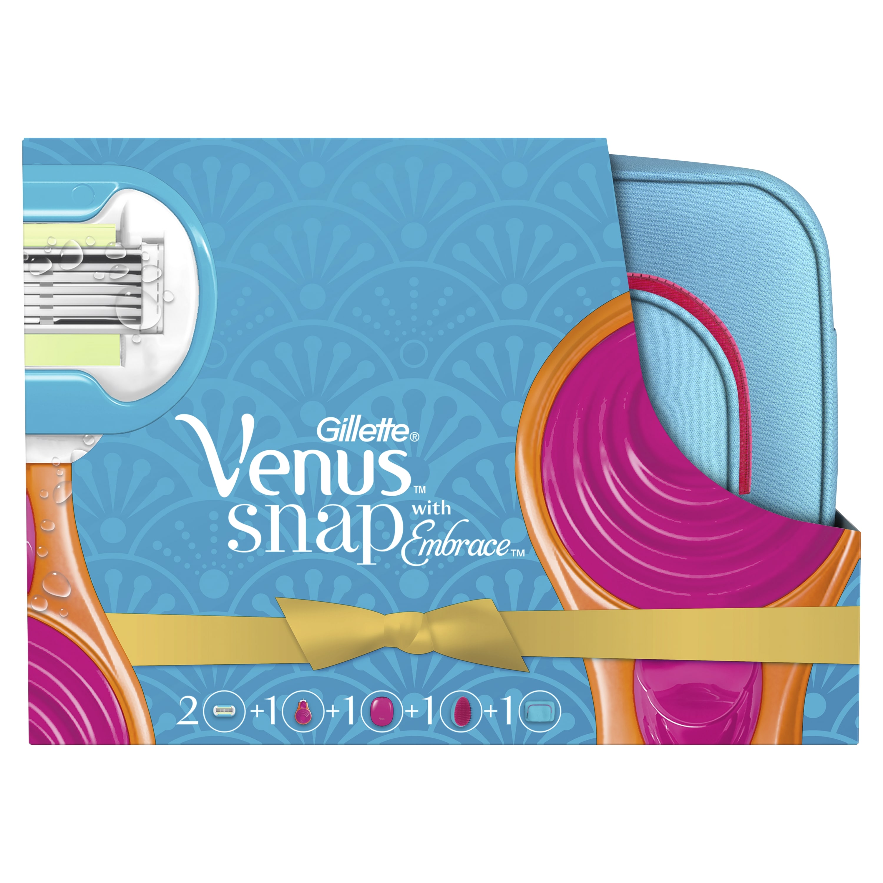 Подарочный набор VENUS Snap Embrace бритва с 1 сменной кассетой+косметичка+расческа спонж для макияжа rimei sp210 набор с футляром для хранения желтый