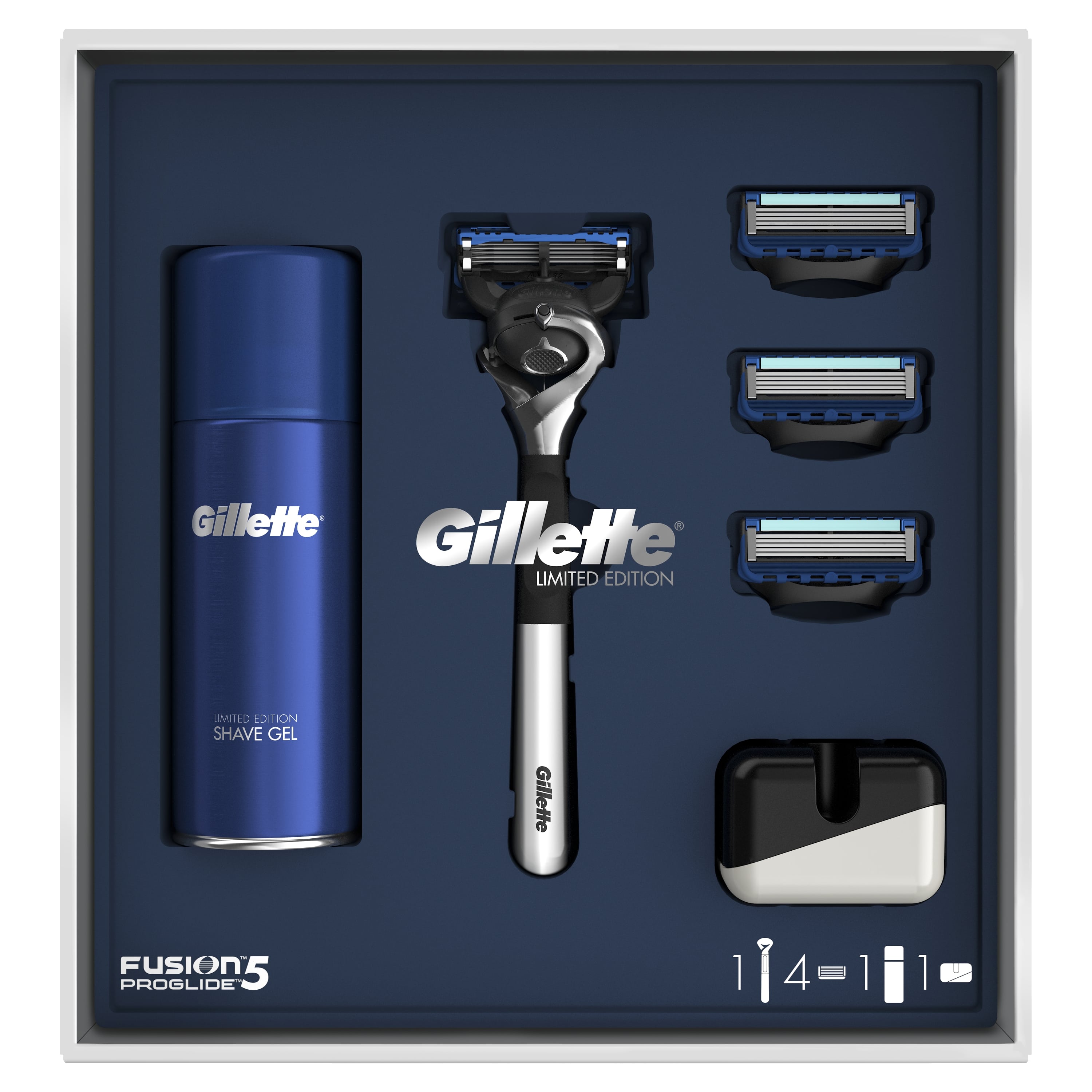 

Подарочный набор Gillette Fusion5 ProGlide Бритва+4 кассеты+Гель для бритья 75мл+Подставка