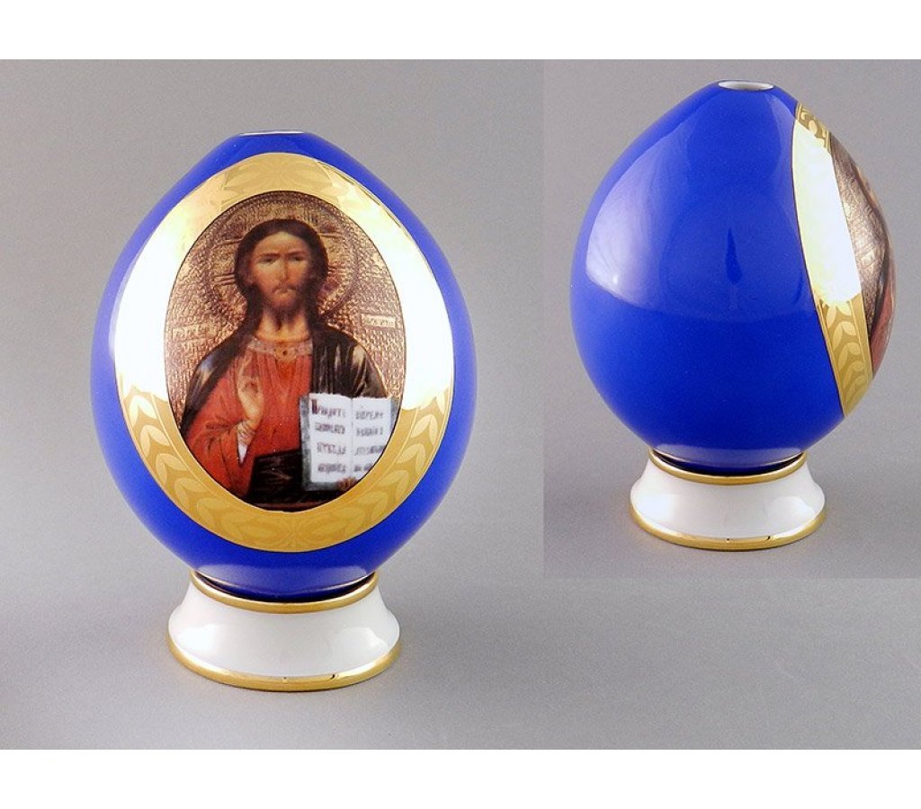 

Яйцо на подставке пасхальное Leander Спаситель синее 20125012-295C, 44834-12