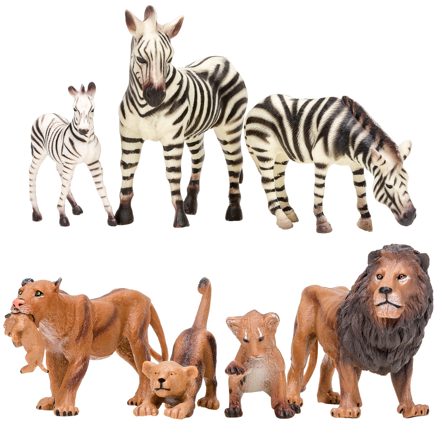 фото Фигурка masai mara мир диких животных , семья львов и семья зебр, 7 предметов