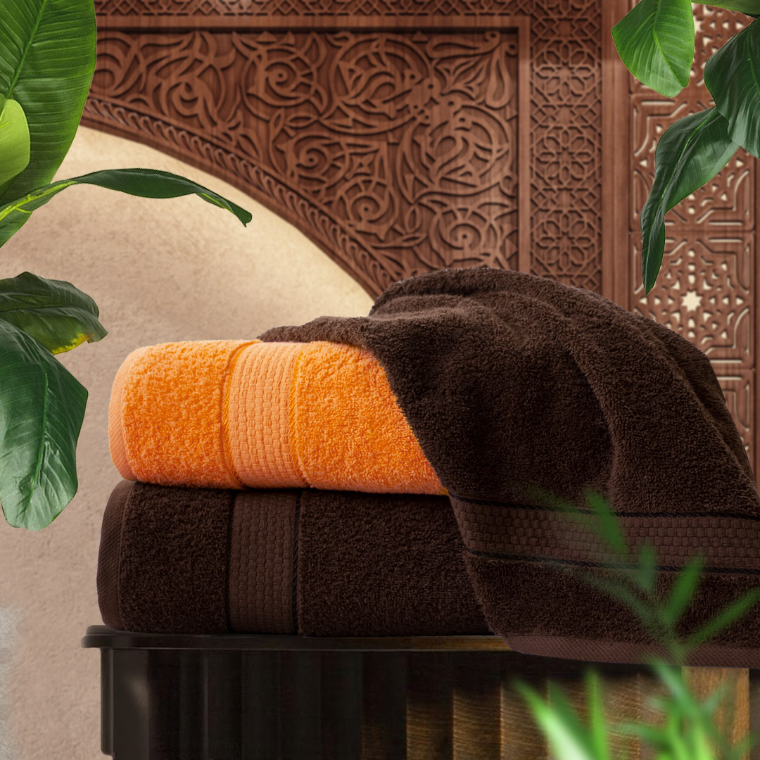 

2 полотенца Marrakesh Кораллово-оранжевый 70х130, Темный шоколад 70х130