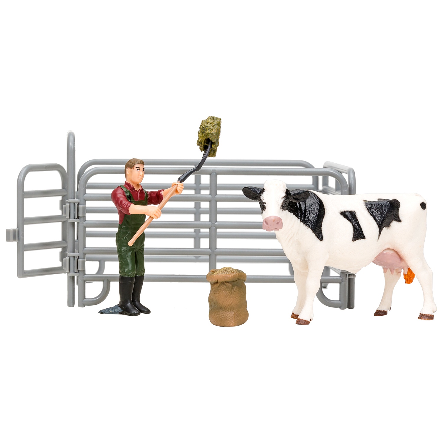 фото Фигурка masai mara 6 предметов, (фермер, корова, ограждение-загон, инвентарь)