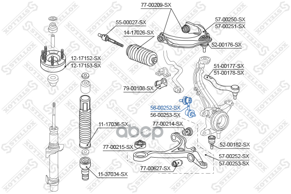 

56-00252-sx_тяга стабилизатора перед.лев. l81 m10x1.25honda accord/accord estate/accord t