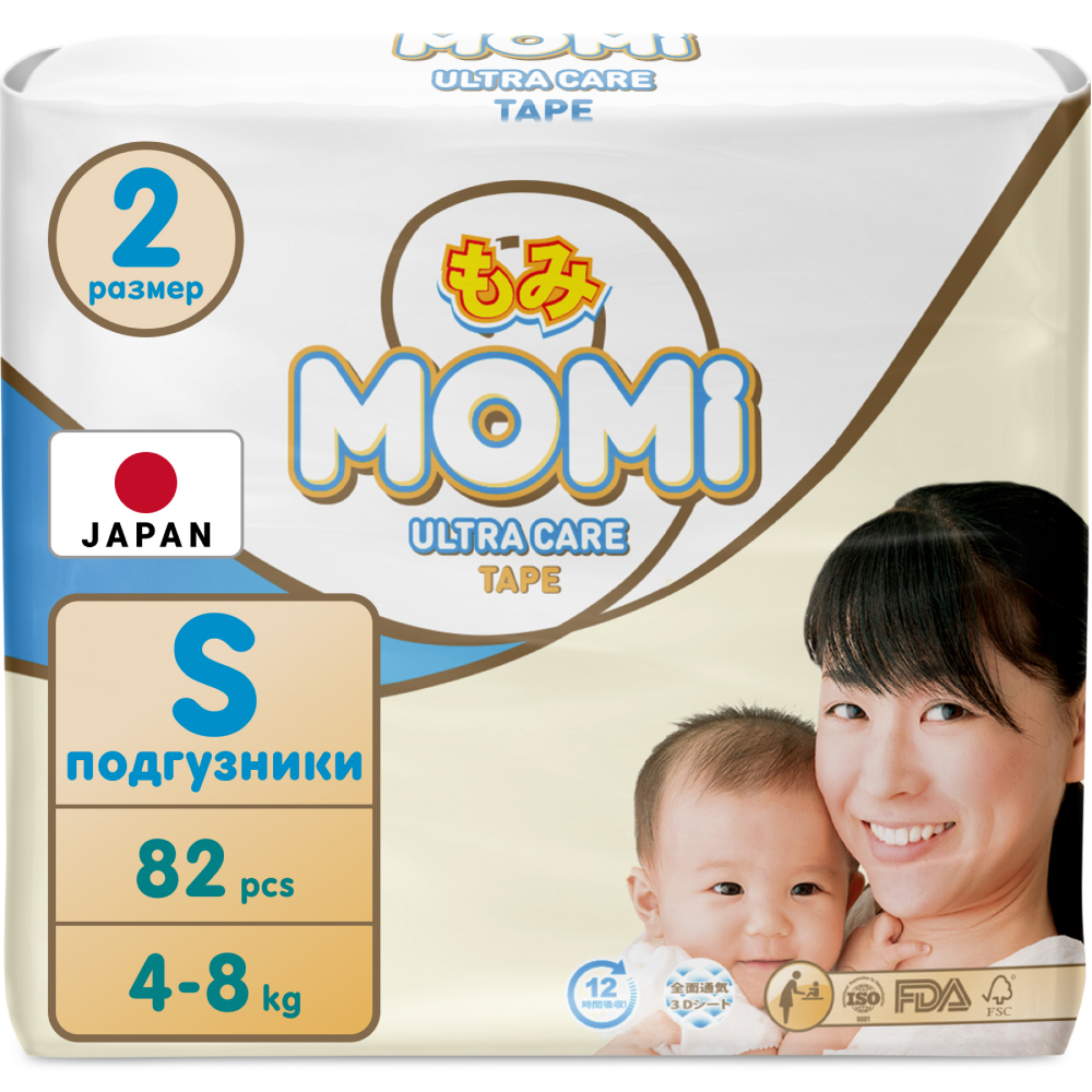 фото Подгузники одноразовые momi ultra care 4-8 кг s 82 шт.