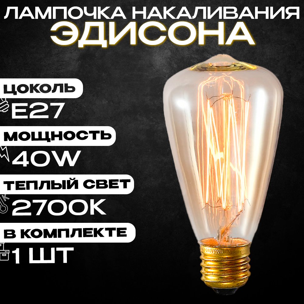 Лампочка накаливания Emilion Loft Edison ST48 1 шт винтажная 319₽