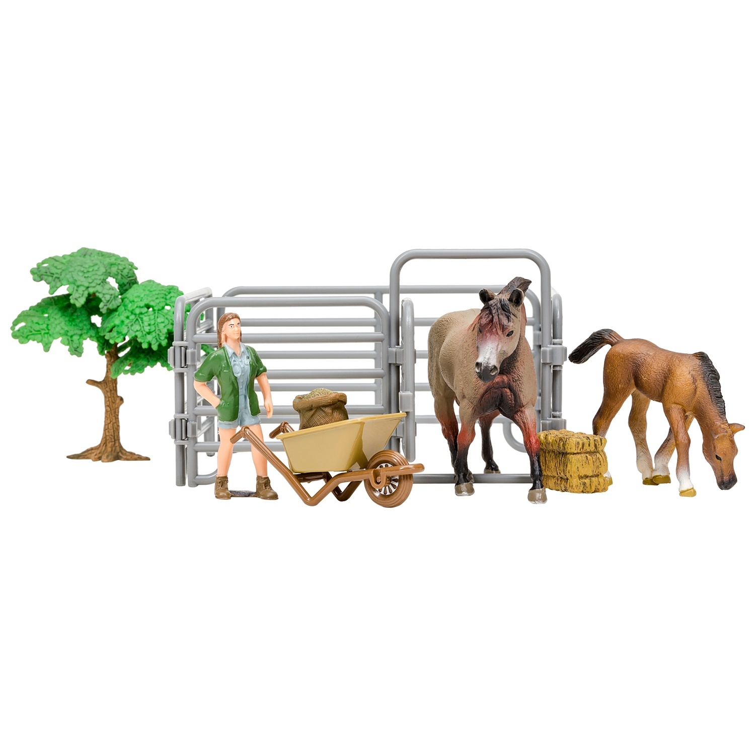 фото Фигурка masai mara 8 предметов, (американская лошадь и жеребенок, фермер, дерево, загон)