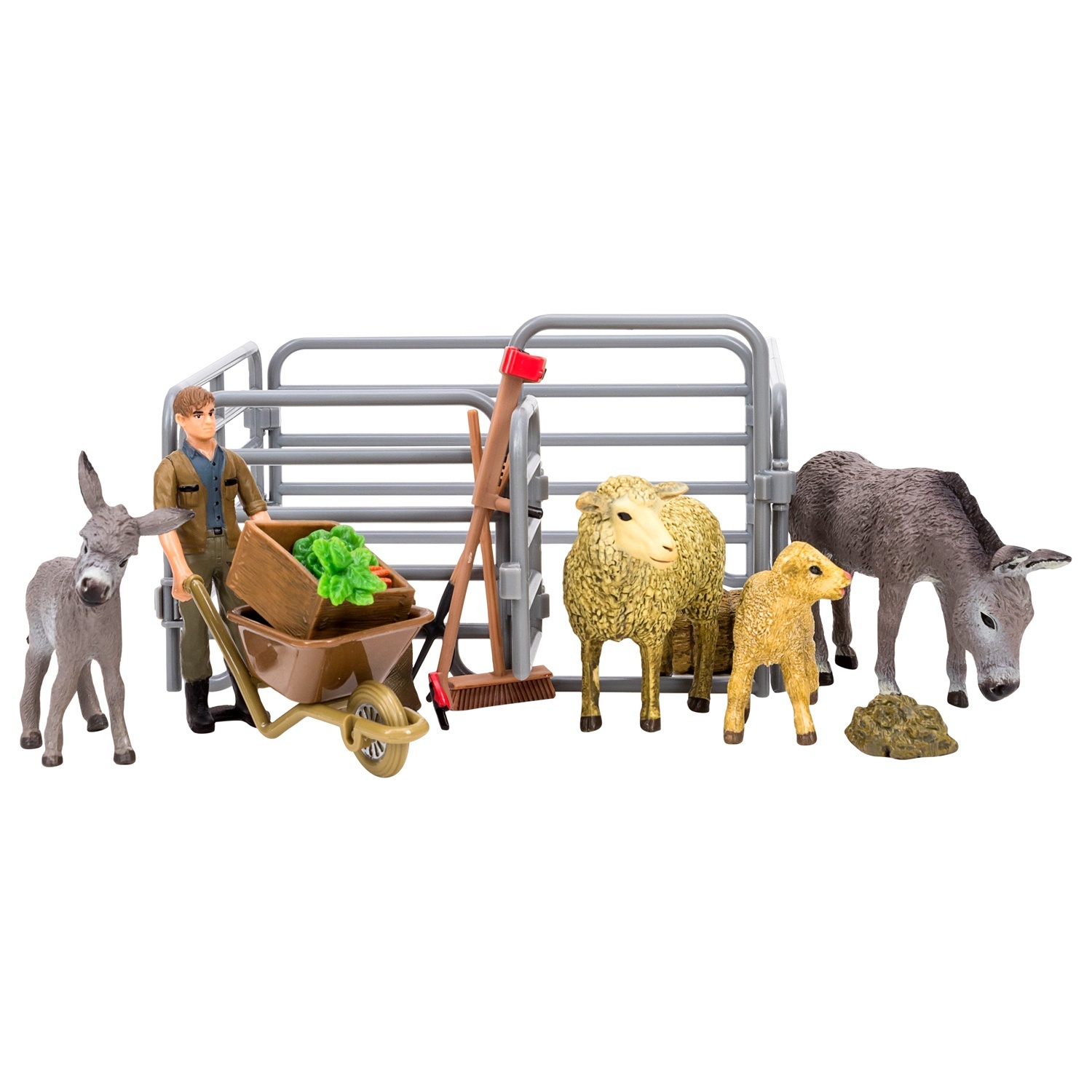 фото Фигурка masai mara 15 предметов, (фермер, овцы, ослики, ограждение-загон, инвентарь)