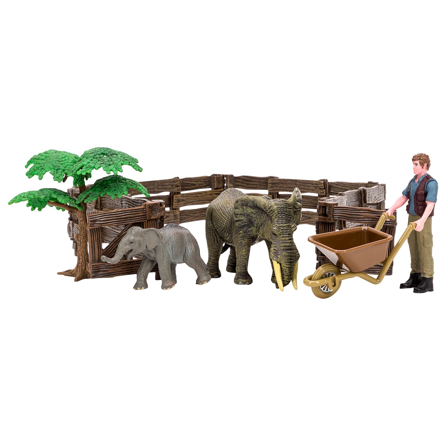 фото Фигурка masai mara 6 предметов, (фермер, слон и слоненок, ограждение-загон, дерево)