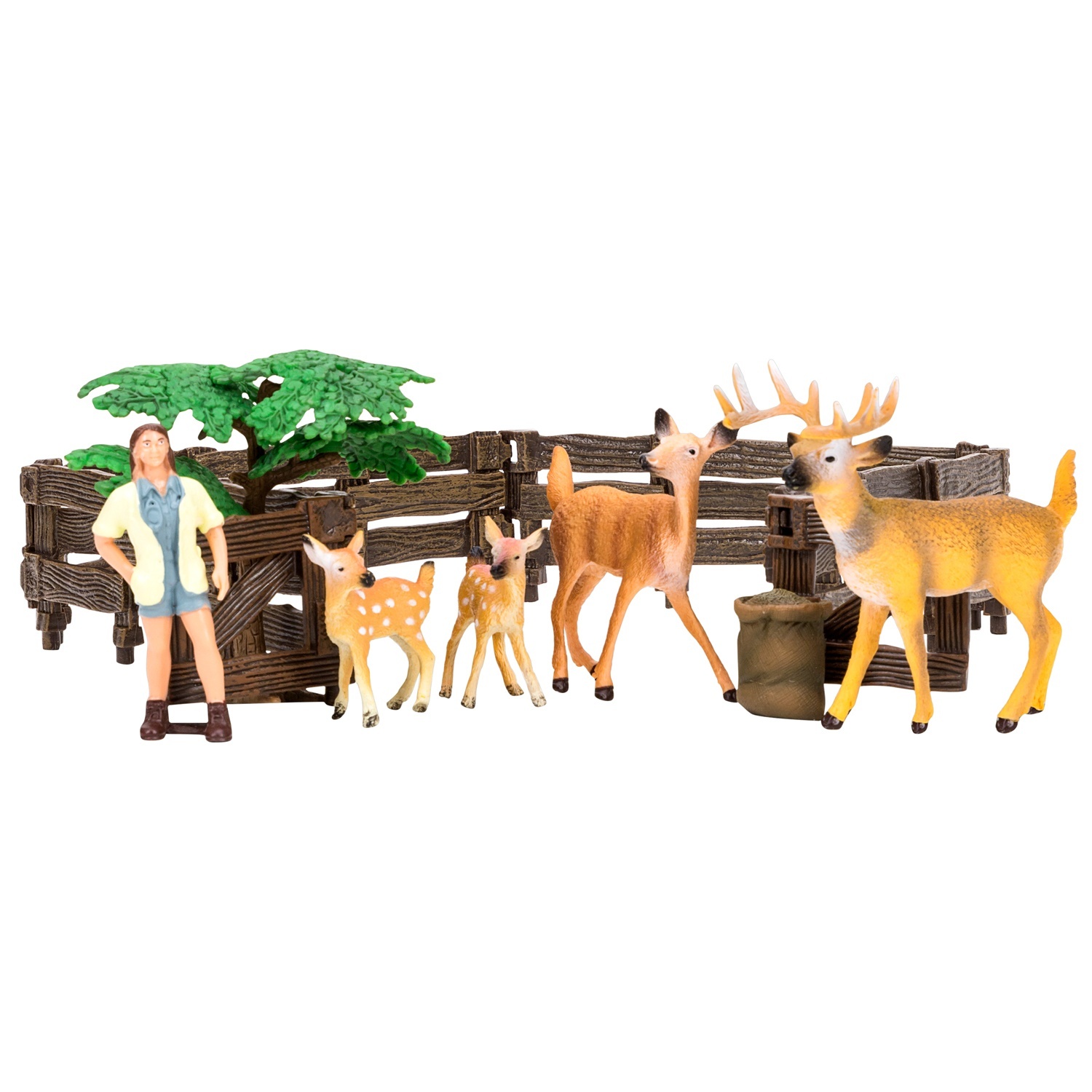 фото Фигурка masai mara 8 предметов, (зоолог, семья оленей, дерево, ограждение-загон)
