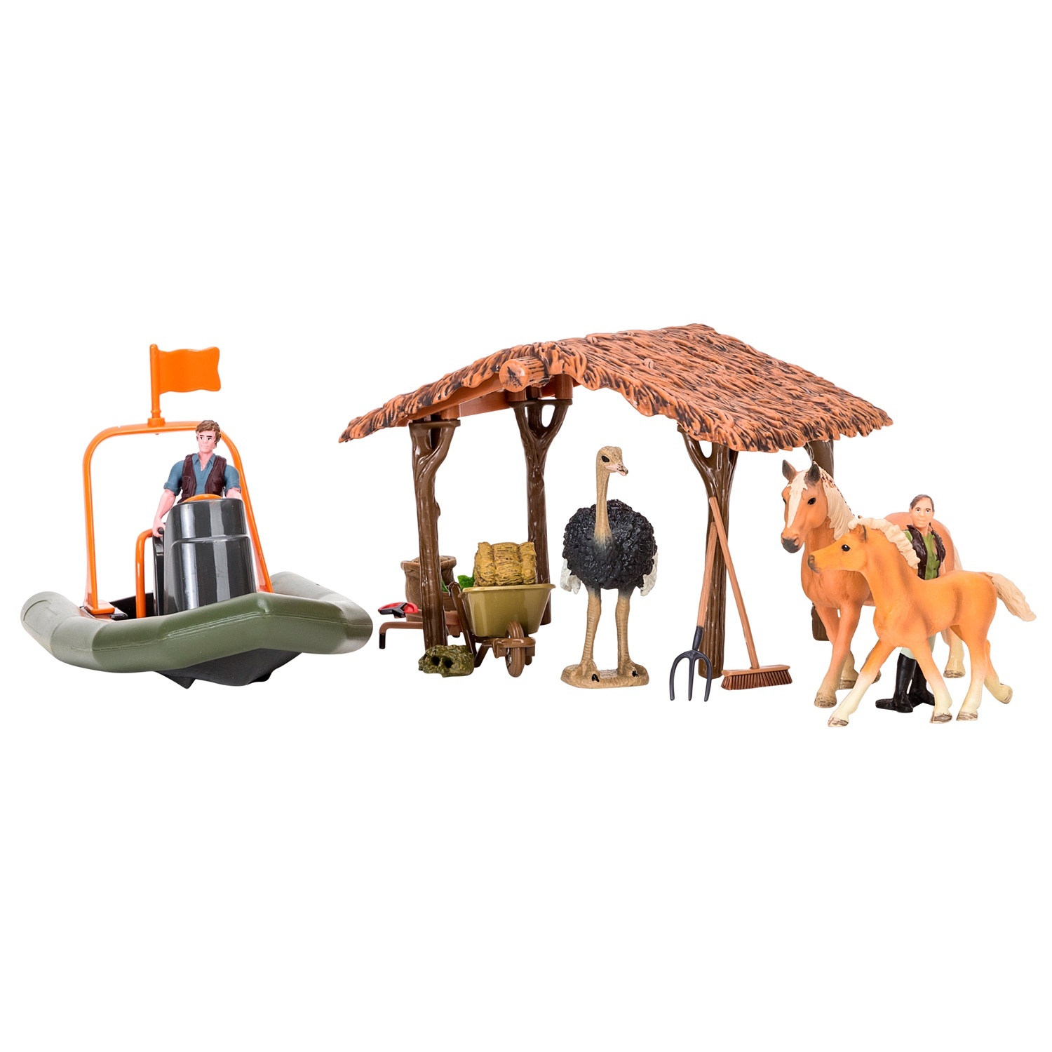 фото Игровой набор masai mara на ферме , ферма, лошади, страус, лодка, 22 предмета