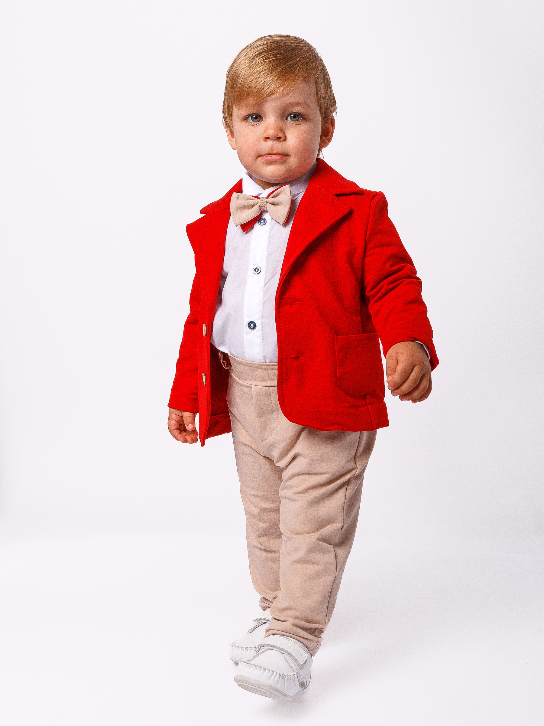 Детский кстюм CHADOLLS Красный пиджак, бежевые брюки, белая рубашка 4598345 р.80