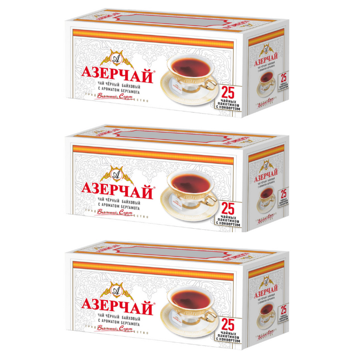 

Чай черный Азерчай с бергамотом, 3 упаковки по 25 пакетиков