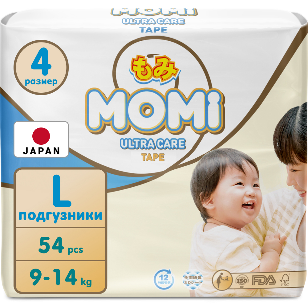 фото Подгузники одноразовые momi 9-14 кг l 54 шт.