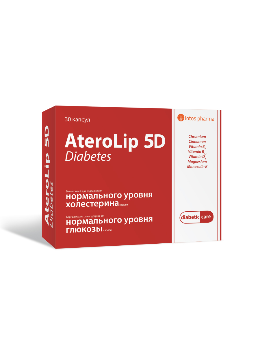 

Витамины Атеролип 5D Lotos Pharma пиколинат хрома, красный дрожжевой рис, 30 капсул